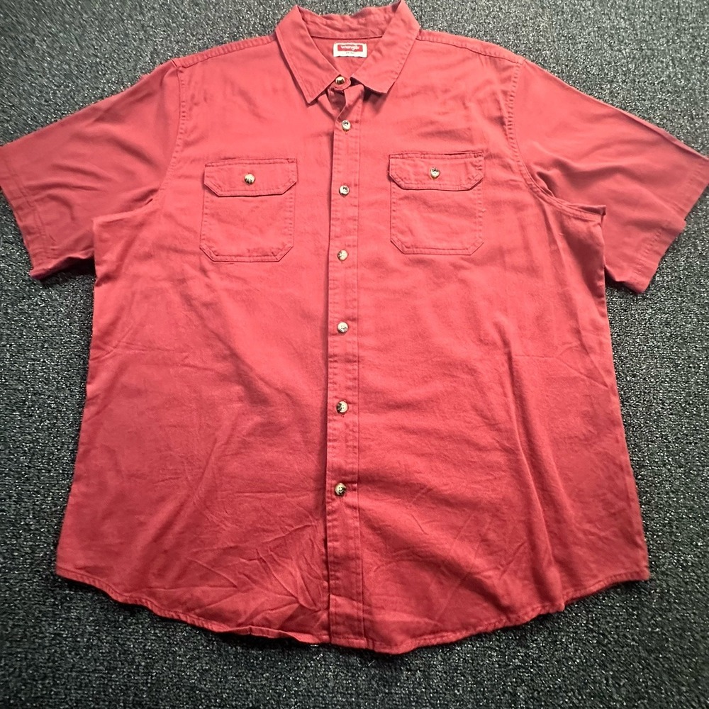 Wrangler Mens XL Red Short‎ Sleeve Button Down Shirt Cotton Blend 112315230